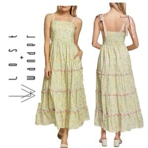 LOST & WANDER MAXI DRESS FLORAL RUFFLES TIERED SZ M BOHO COTTAGECORE